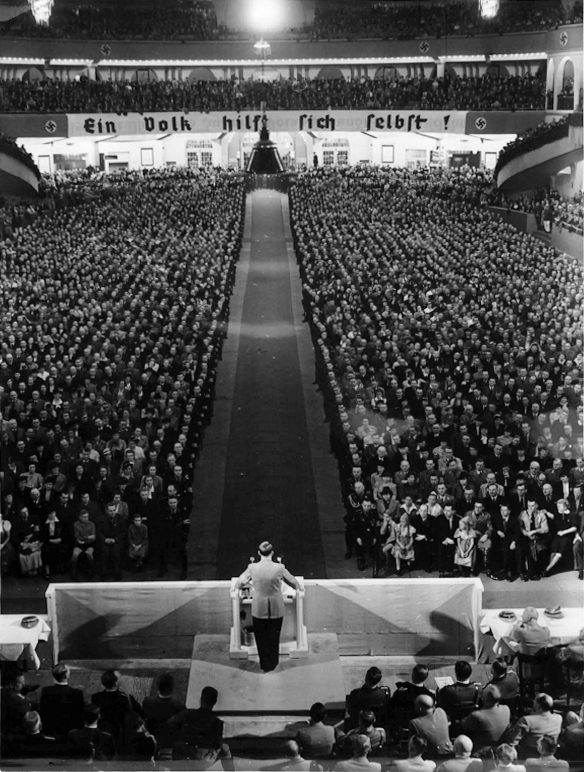 Adolf Hitler gives a speech in Berlin's Sportspalast for the opening of the Winterhilfswerk